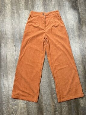 Wide-Leg Corduroy Pants in Rust Orange